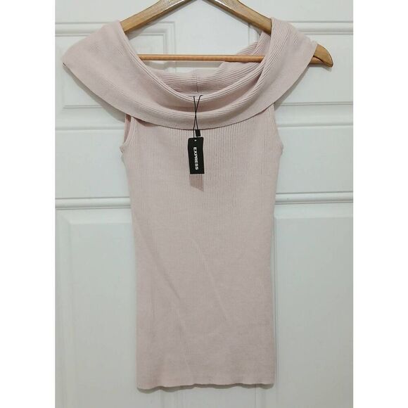 Express womens small off shoulder mauve dusty pink  fitted stretch top - Picture 1 of 5